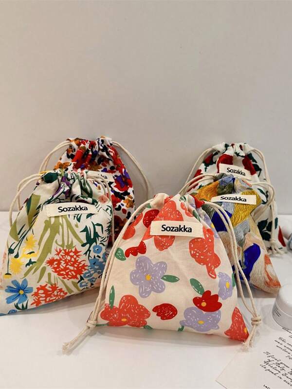 1PC Flower Storage Small Cloth Bag Lipstick Bag Portable Cosmetic Bag Female Portable Cosmetic Bag Drawstring Bag Flowers