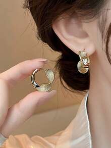 Set de 5 pares de pendientes de aro de lujo de aleación minimalista francés de moda y único para mujeres - Amarillo Oro - Ver 9