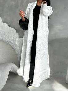 Modest Textured Jacquard Long Sleeve Jacket For Women, Summer - White - View 4