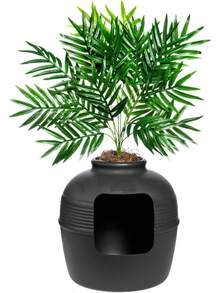 Good Pet Stuff, la Caja de Oculta, Plantas Artificiales y Caja de Cerrada para Gatos, Filtro ventilado y de Olor, fácil de Limpiar, Gamuza Negra - Gris - Ver 5