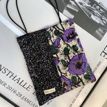 Borsa in tela con design a nicchia e paillettes viola papavero, borsa monospalla di alta qualità in stile pigro per pendolari