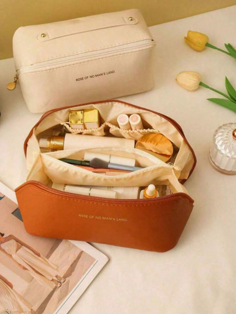 1pc Large Capacity Multi-Layer Compartment PU Waterproof Zipper Makeup Bag, Handheld Large Capacity PU Waterproof Makeup Case, Detachable Multi-Layer Makeup Organizer, Detachable Makeup Brush Bag, Portable Travel Lipstick Storage Bag, Toiletry Bag, Cosmetics & Skincare Storage Organizer, Suitable For Travel - Multicolor - View 6