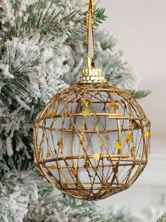 5厘米空心金属闪光圣诞球装饰品，6/12个金色闪亮圣诞树装饰品，窗户装饰家居装饰圣诞装饰房间装饰冬季