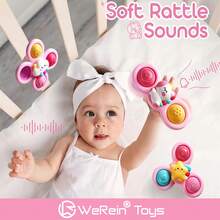 WeRein Pião giratório com ventosa para bebês de 12 a 18 meses, brinquedo sensorial giratório para crianças de 1 a 3 anos, brinquedo antiestresse com textura para bebês, presente de Natal ou aniversário para meninos e meninas de 1 a 2 anos (a ventosa adere com mais firmeza quando molhada). - Rosa - Ver 7