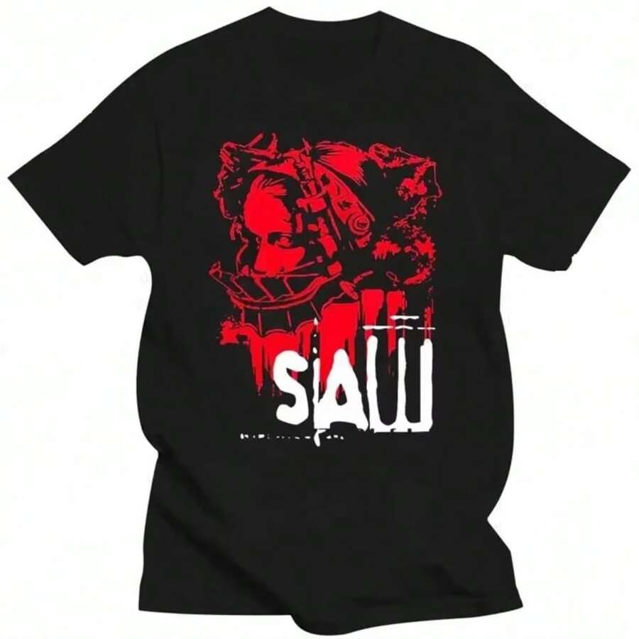 Movie Saw Horror Head Torture Shirt Cotton High Quality Aesthetic Grunge Graphic Pastel Retro T Shirt Graphic Gothic Graphic Y2k - màu đen - Xem 1