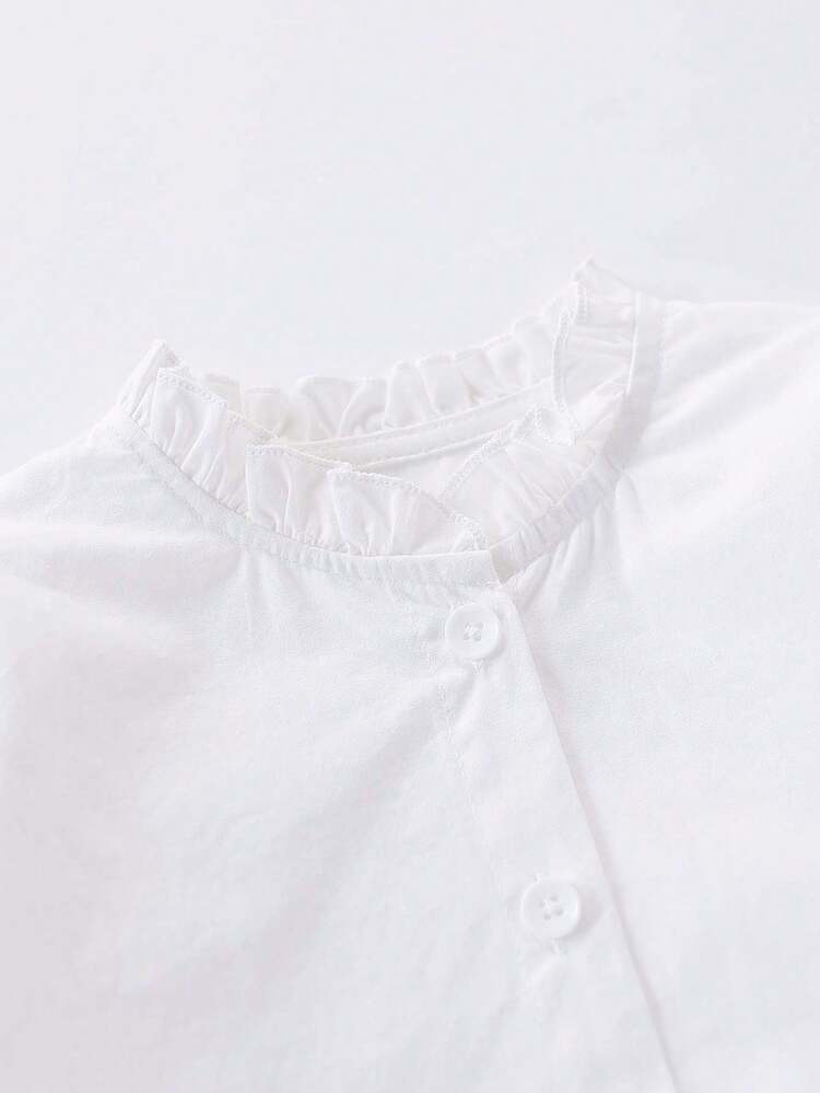 1pc Girls' Sweet Embroidered Bow Decor Frill Trim Long Sleeve Blouse, Spring/Autumn - White - View 5