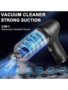 Handheld Vacuum Cleaner, Vacuum Cleaner And Air Duster, Powerful Wet And Dry Handheld Car Vacuum Cleaner With Multi-Nozzle/Small Floor Mop For Car, Home, Office And Pets.2000*2mAh Battery Capacity