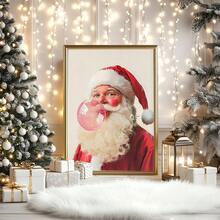 1pc, Canvas Wall Art, Christmas Framed Wall Decor, Fashionable Pink Santa Claus Blowing Giant Pink Bubblegum, Playful Girlish Home Accent, Festive Seasonal Decoration, Adds Joy To The Holidays, Christmas Decor, Christmas Poster, Winter Decor, Christmas Bathroom Accent, Christmas Home Decor, Room Accent, Dormitory Decor, Bedroom Accent, Living Room Decor, Office Decor, Dining Room Accent