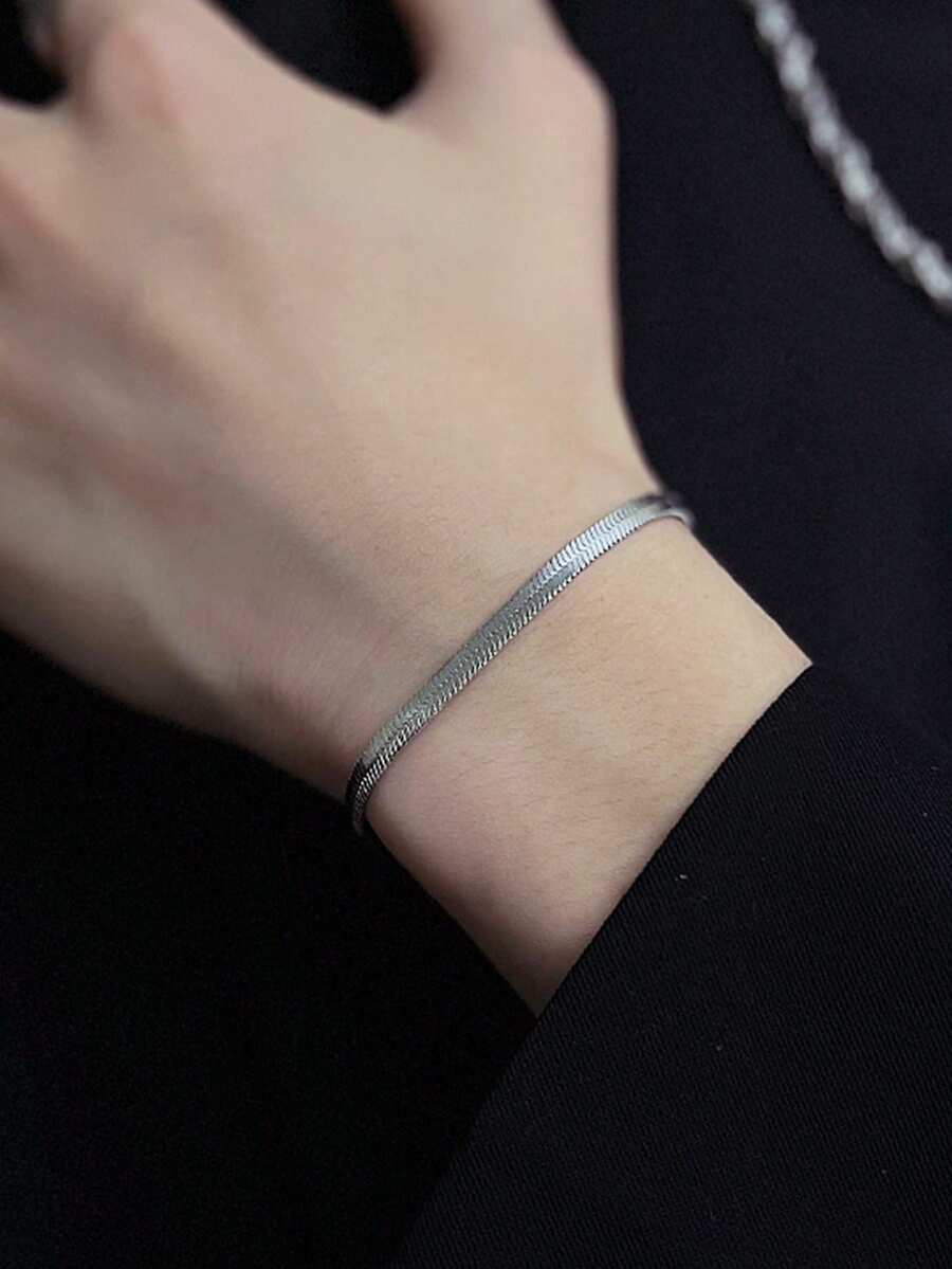 Tkool 1pc Men's Simple Hiphop Style Stainless Steel Blade Chain Bracelet - Silver - View 1