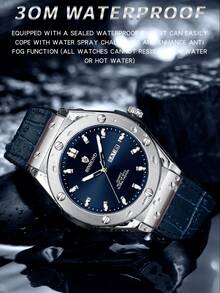 Đồng hồ nam cao cấp chạy bằng pin thạch anh, dây đeo bằng da thật, hiển thị ngày tự động chất lượng cao, chống nước và có dạ quang. - Một kích thước - Xem 2