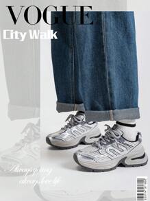 Alan Vincent 【城市运动鞋系列】银色运动鞋女鞋2025新款厚底运动鞋舒适时尚跑步鞋增高休闲运动鞋女户外鞋女士鞋透气网眼 - 灰色 - 查看 3