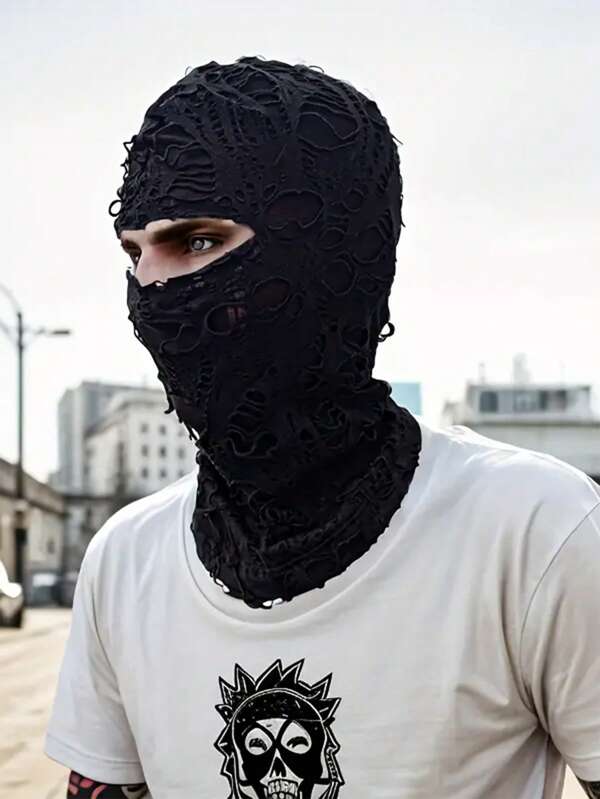 1 pièce Masque facial balaclava de style gothique punk déchiré - Masque coupe-vent élastique pour le ski, le cyclisme et Halloween, masque de ski de mode de rue confortable et ajusté