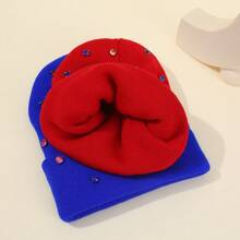 1 件彩色水钻无檐便帽，朋克风格钻石针织帽，时尚男女通用秋冬保暖帽，适合日常、户外、骑行、钓鱼 - 彩色 - 查看 5