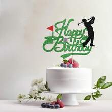 1Pc Golf Birthday Cake Topper Happy Birthday Sign Golf Ball Player Cake Decorations For Sport Themed Man Birthday Party Supplies - Multicolor - View 10