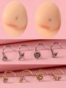 4 Cái/bộ Kim Cương Giả Trang Trí Mũi Bông Inox Phổ Biến Xuyên Cơ Thể Món Quà Trang Sức Dành Cho Nữ & Nam - Vàng - Xem 3