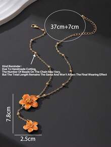 1pc Handmade Elegant Orange Layered 5-Petal Flower Pendant Necklace For Women (No Gift Box. Due To Handcrafted Cutting, The Number Of Beads On The Chain Is Random, But The Final Length Remains Fixed And Does Not Affect The Wearing Effect) - Orange - View 5