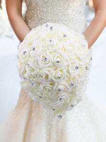 1PC Wedding Bouquet For Bride, 11.8in Simple Bride Bridesmaid Holding Bouquet PE Foam Pearl Rhinestone DIY Bouquet Wedding Decoration, Wedding Decorations, Mother's Day Valentine's Day Anniversary Gifts Party Favors Room Decor - Ngà voi - Xem 5