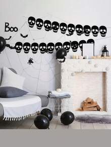 1 Set Gothic Schwarze Herzförmige Totenkopf Girlande Wimpel, Schwarze Filz Herzförmige Dreieck Wimpel, Halloween Totenkopf Wimpel, Geeignet für Gothic Geburtstagsparty Dekoration - Halloween Heimdekoration, Raumdekoration, Feiertags Heimdekoration und Party Hintergrund, Themenparty Dekoration - Verschiedenfarbig - Übersicht 7