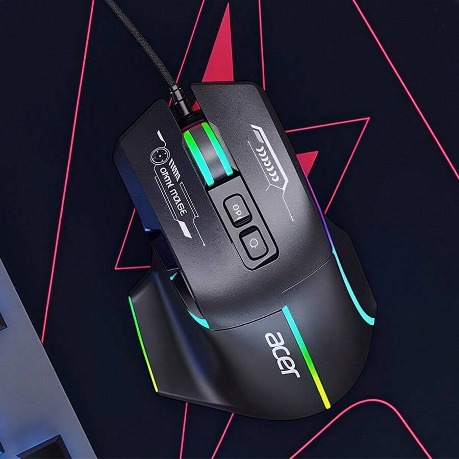 Acer OMW950 Gaming Macro Mouse Professional Optical Engine Non-Slip Rubber Side Skirts Ergonomic Design Durable Micro Switches 10,000 Clicks Plug And Play Black - Black - View 1