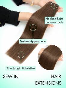 Extensões de cabelo costuradas, pacotes de cabelo humano real, extensões de cabelo com trama genial, trama colorida destacada, extensões de trama dupla amarradas à mão para mulheres