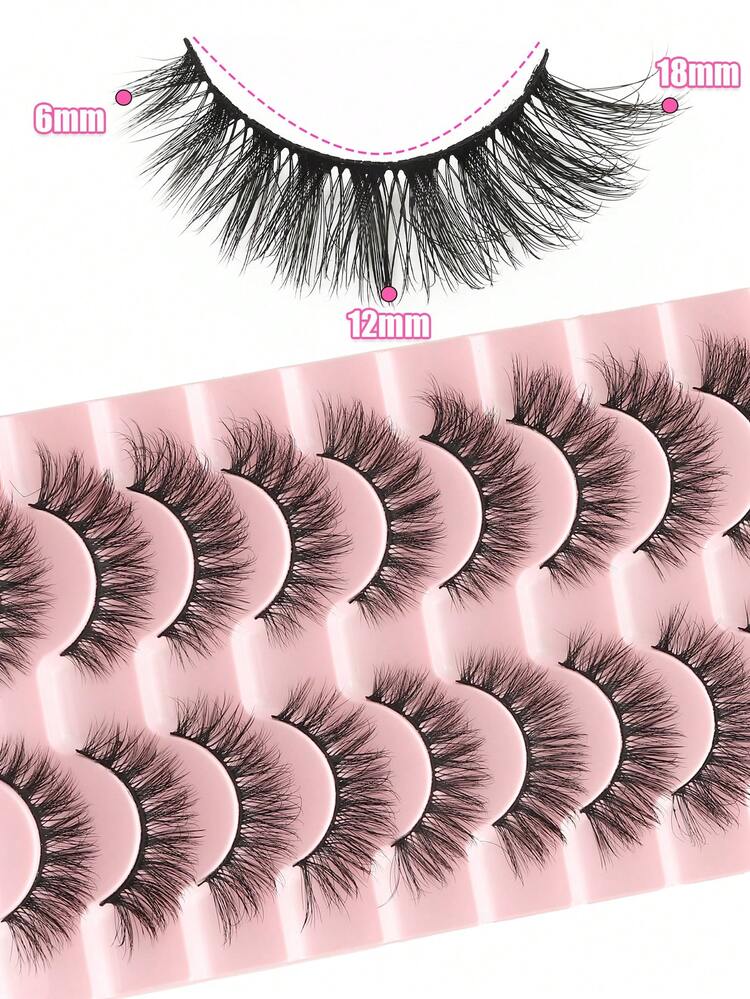 10 Pairs Of Natural Fluffy False Eyelashes, Naturally Extend The End Of The Eye, Beautiful False Eyelashes, Thick, Reusable - 自然纖長款 - 查看 6