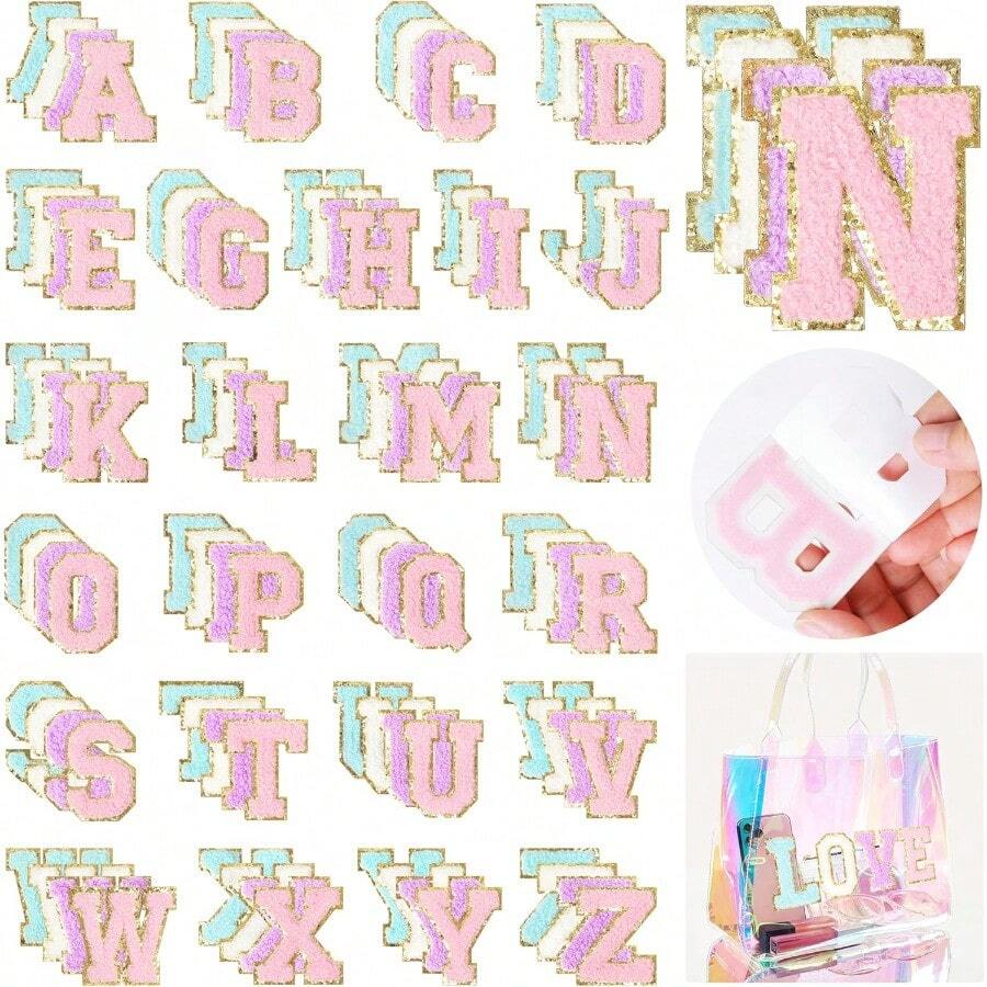 MXSelfAdhesive Chenille Letters Patches: 104PCS MixedColors Preppy Letter Patches Stickers Varsity Initial Patch For Clothing Backpacks Makeup Bags4131 - 104混色雪尼爾字母 - 查看 1