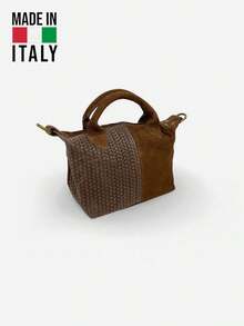 Small Italian-Made Tote Shoulder Bag, Can Be Handheld Or Worn Crossbody, Woven Patchwork Real Leather Tote Bag, Suitable For Shopping, Commuting, And Daily Use, An Excellent Gift Choice. - Brown - View 4