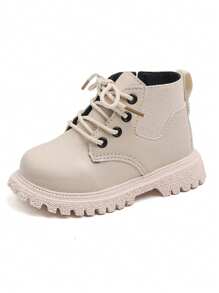 男女通用婴儿时尚靴子，休闲百搭橡胶软底系带侧拉链户外低帮踝靴 - 米色 - 查看 10