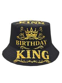 Elegante cappello secchiello con design della corona "È il mio compleanno" - leggero, nero con scritte dorate, 1 pezzo cappello secchiello in poliestere per feste di compleanno