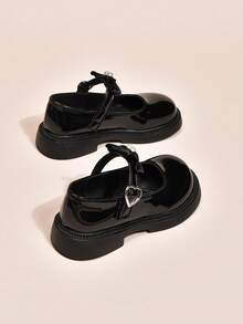 Zapatos de princesa con decoración de lazo y corazón para niñas, zapatos elegantes de estilo británico para la escuela/actuaciones, moda coreana - Negro - Ver 4