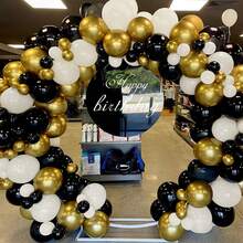 Black Gold Balloons Arch Kit, 146 Pcs Black Gold Balloon Garland With Sand White Balloons For Men Women Birthday Party Decoration Wedding Anniversary Baby Shower Graduation New Year - Multicolor - View 2