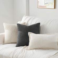 1pc Plain Unfilled Pillow Cover, Corduroy Sofa Cushion Cover, Home Decor - Grey - View 6