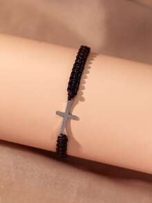 1入組極簡主義時尚手工製作不鏽鋼十字形情侶手環和手帶 - 一件十字不銹鋼編織手鍊 - 查看 19