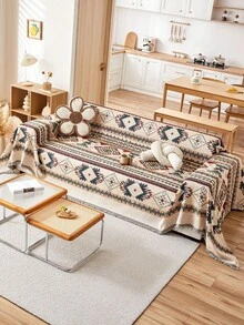 1pc Bohemian Style Sofa Blanket - Suitable For All Seasons, Pet Friendly, Dust Cover Sofa Throw With Tassels - For Living Room, Kitchen - Machine Washable, Sofa Blanket - Grey - View 2