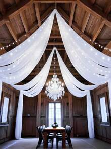 1pc Romantic 393inch White Sheer Draping Fabric, Long Solid Color Gauze Curtain Multi-Purpose Party Background Yarn For Wedding Archway, Home Decoration, Birthday Wedding Party Room Background Decoration Supplies Ceremony Backdrop, Table Decor Gauze Table Cover Table Runner, Scene Decoration Photography Props Yarn, Solid Color Gauze, Christmas Decoration, Christmas Room Decoration, Ation
