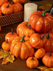 MEHELANY 12/4/2个橙色人造南瓜，大号和小号户外橙色泡沫塑料仿真南瓜适用于家居餐桌装饰万圣节、丰收节、农场主题派对、秋季婚礼装饰用品、摄影道具、房间、厨房、壁炉、乔迁节日礼物 - 橘色 - 查看 6