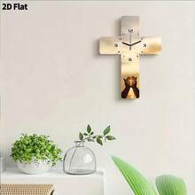 2D Flat, 1pc Pray For Faith Decorative Wall Clock, Super Silent Quartz Movement, No Ticking Sound, Decorative Clock For Living Room, Bedroom, Office, Kitchen And Cafe, Perfect For Christmas, New Year, Valentine's Day Gifts - Multicolor - View 11