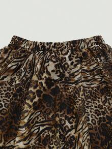 女式豹纹网眼全印花 A 字裙，简约时尚休闲日常波西米亚全印花 - 彩色 - 查看 2