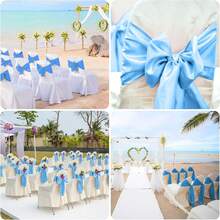 6/16pcs Blue Satin Bowknot Chair Sash, Universal Chair Ribbon DIY Backstrap, Suitable For Wedding, Party, Reception, Event, Banquet, Hotel, Home Chair Decor (7x108 Inches) - Multicolor - View 8