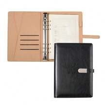 A5 Binder Organizer - Unisex Business Planner - PU Leather Journal -6 Ring Binder Refillable Diary Notepads, Travel Organizer Agenda For Men Women - Blue-671080 - 黑色 - 查看 2