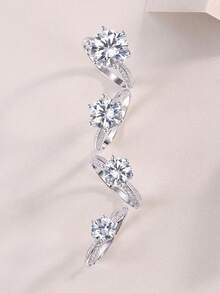 1/2/3/5 Carat Moissanite Diamond Ring, 925 Sterling Silver Women's Wedding Band, Suitable For Banquet, Party, Official Occasions, Festivals, Valentine's Day, Engagement, Wedding, Anniversary, Birthday Gift, With Certificate - Silver - View 8