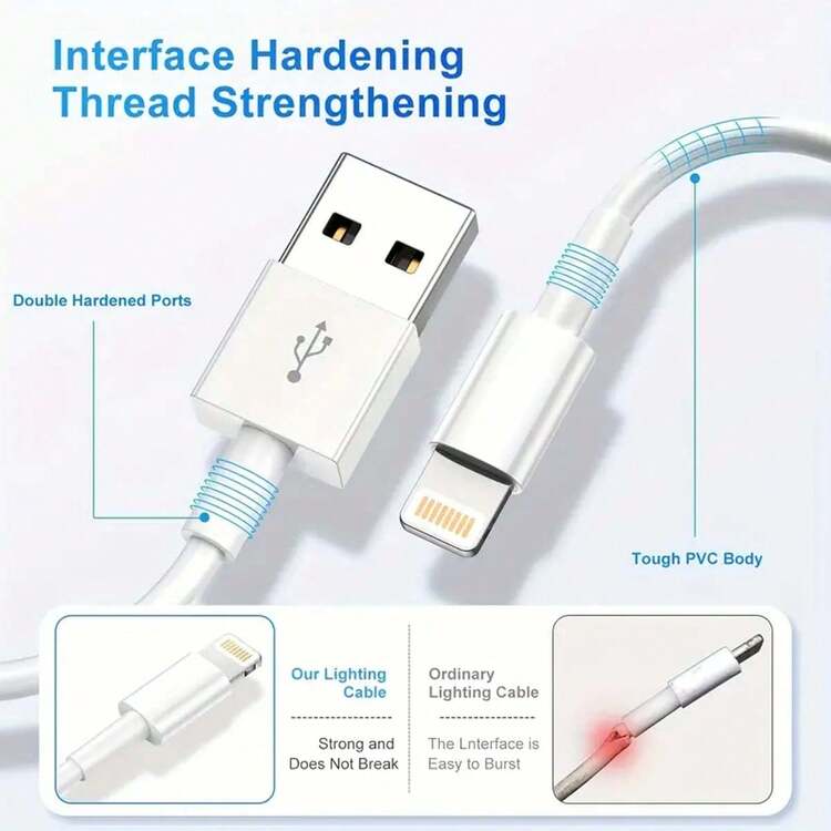 Durcord 3.28 英尺/6.6 英尺充电器线 Lightning 数据线，MFi 认证 USB A 转 Lightning 充电线，兼容 13 12 11 /Mini Pro XR Xs Max X SE 8 7 6 Plus/iPad /兼容 iPod/兼容 - 白色 Nan - 彩色 - 查看 3