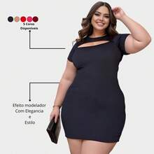 女性加大碼高級針織時尚博主黑色洋裝 - 黑色 - 查看 4