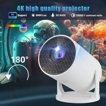 带内置扬声器的无线投影仪，WIFI 连接视频投影仪，屏幕镜像，梯形校正，兼容 1080P，支持音频、图像、视频，适用于智能手机、笔记本电脑、家庭影院和户外露营