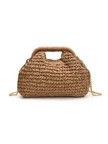 时尚草编包，女士小众时尚编织森林风链条单肩包，休闲百搭斜挎包，适合外出、约会、购物、送礼、通勤等各种场合 - 卡其色 - 查看 6