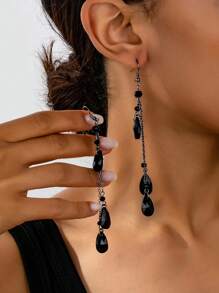 1 Pair Fashion Teardrop Tassel Dangle Earrings, Suitable For Women, Masquerade Ball, Party, Halloween Wear