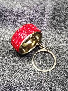 AD 1 pieza Llavero de coche con decoración de rhinestones, llavero con forma de rueda de coche de aleación de zinc - Rojo - Ver 2