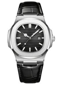 1pc Men's Silver Strap Fashionable Casual Business Bar Scale With Calendar Function Dial Quartz Watch For Daily Wear Or Holiday Gifts