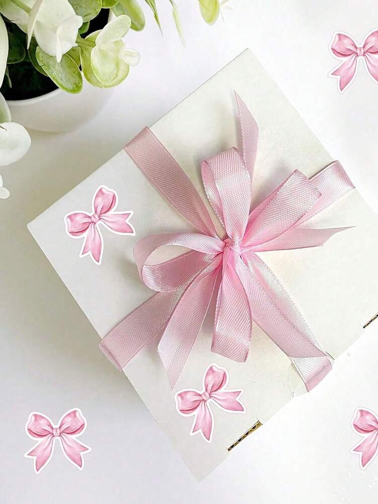 250张粉色蝴蝶结贴纸，水彩蝴蝶结贴纸，自粘蝴蝶结纸贴纸，可爱女孩贴纸，适用于卡片、信封、礼品包装、礼品、结婚贺卡以及节日DIY装饰 - 彩色 - 查看 6