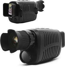 Monóculo de visão noturna para caça, acampamento e observação da vida selvagem, e câmera de vigilância IP54 à prova d'água com infravermelho de 7 níveis e visão noturna ajustável - Preto - Visão 1